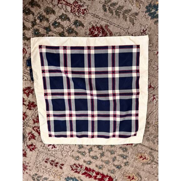 Vintage Polo by Ralph Lauren Blue & Red Plaid 100% Silk Square Scarf Set of 2 - Picture 2 of 11